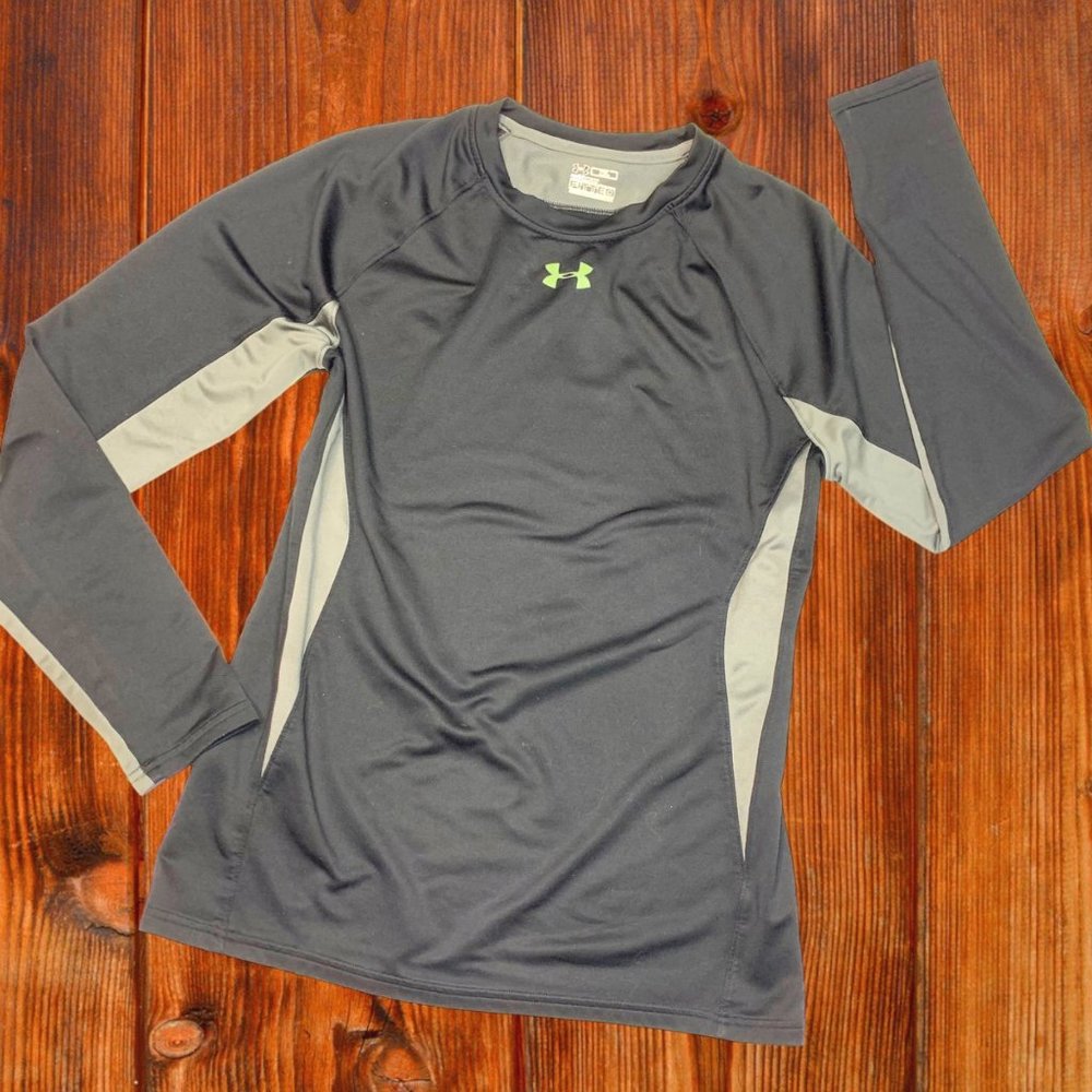 Under Armor Men’s XL Extra Large Coldgear Black Green & Grey Fitted Long Sleeve